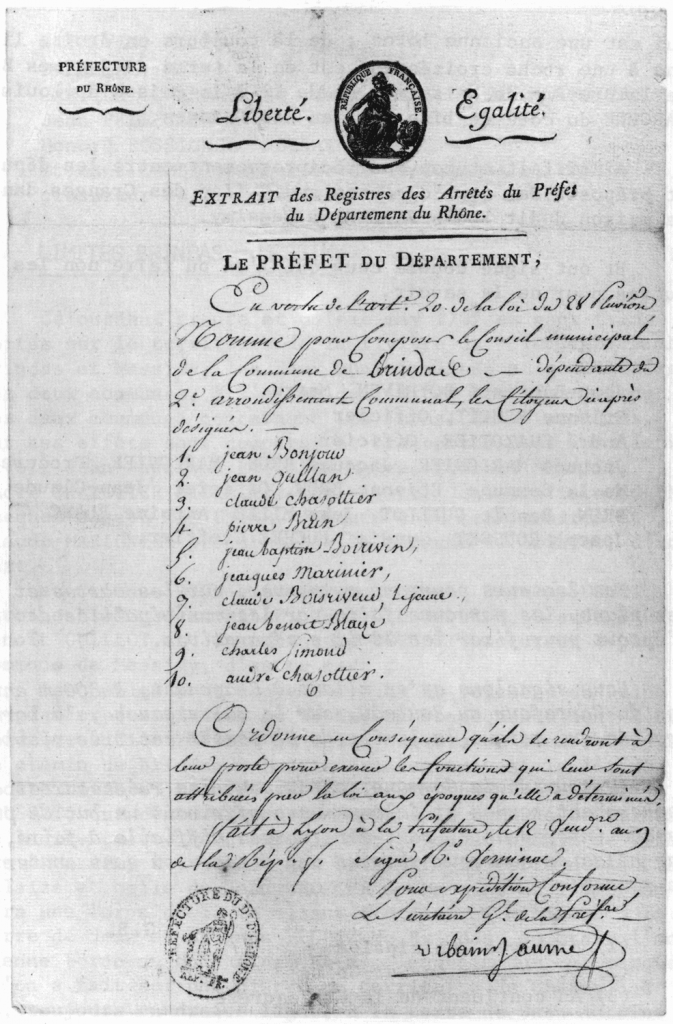 4 octobre 1801 - Nomination du conseil municipal
