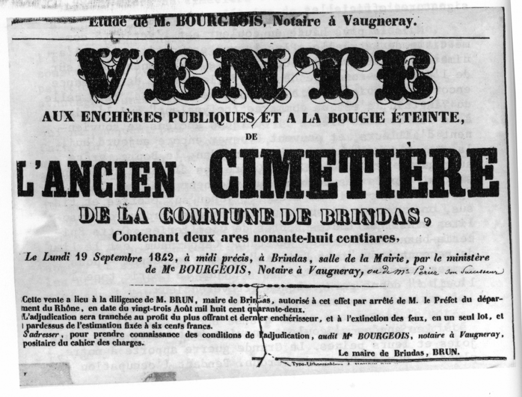 Vente de l'ancien cimetière - 18 septembre 1842