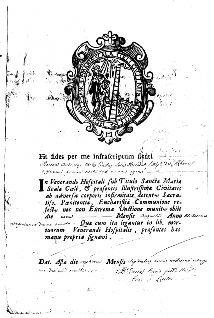 Certificat de décès d'Antoine Morellon soldat français décédé à Asti-en-Piédmont le 9 avril 1814
