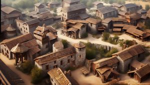 Bourg de Brindas médiéval, imaginé par Adobe Firefly (IA générative)