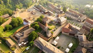 Bourg de Brindas médiéval, imaginé par Adobe Firefly (IA générative)