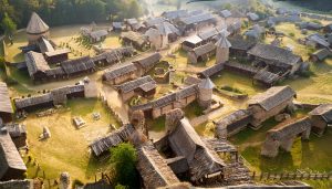 Bourg de Brindas médiéval, imaginé par Adobe Firefly (IA générative)