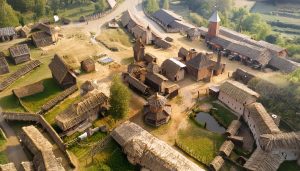 Bourg de Brindas médiéval, imaginé par Adobe Firefly (IA générative)