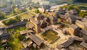 Bourg de Brindas médiéval, imaginé par Adobe Firefly (IA générative)