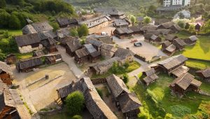 Bourg de Brindas médiéval, imaginé par Adobe Firefly (IA générative)