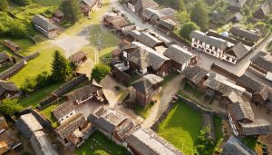 Bourg de Brindas médiéval, imaginé par Adobe Firefly (IA générative)